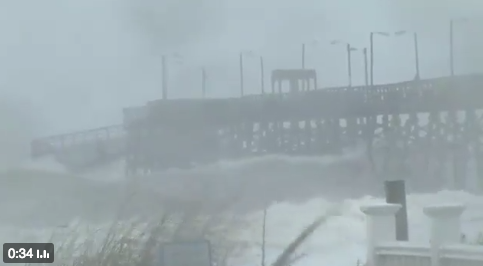oak-island-pier-breaks-hurricane-matthew
